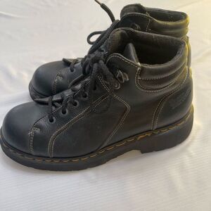 Dr. Martens Black Leather Combat Boots with Yellow Stitching